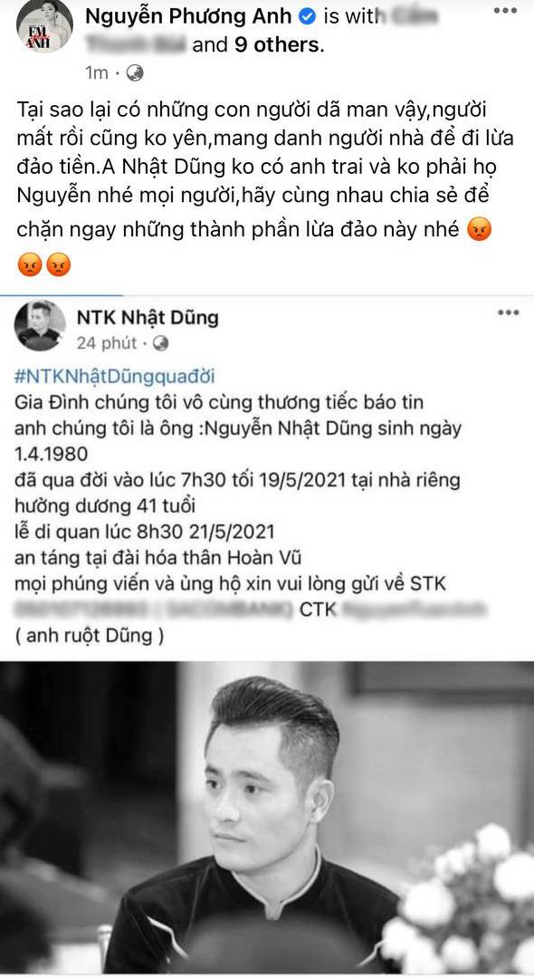 Phẫn nộ tột độ: NTK Nhật Dũng vừa qua đời, MXH đã xuất hiện kẻ giả mạo người nhà đăng hẳn status lừa đảo tiền phúng viếng - Ảnh 2.