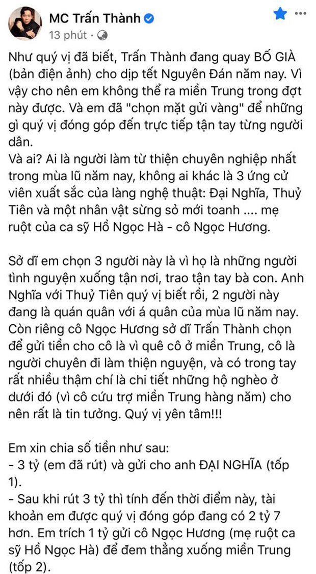 Đại diện Thuỷ Tiên nói gì về nghi vấn số tiền 4,7 tỷ đồng Trấn Thành chuyển khoản? - Ảnh 3.