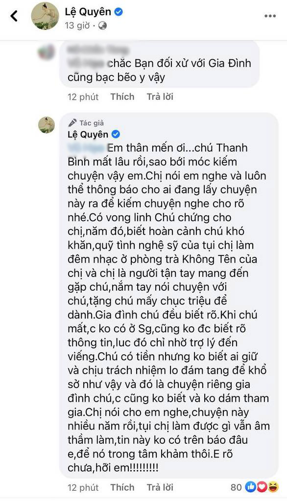 Bị nói vô ơn với cố nhạc sĩ Thanh Bình, Lệ Quyên đanh thép đáp trả khiến netizen cứng họng phải làm ngay điều này? - Ảnh 3.