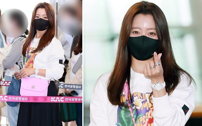 &quot;Mỹ nhân tự nhận đẹp hơn Kim Tae Hee&quot; ra sân bay, nhan sắc U50 hút hồn nhưng gia tài nửa tỷ nhồi nhét trên người mới choáng
