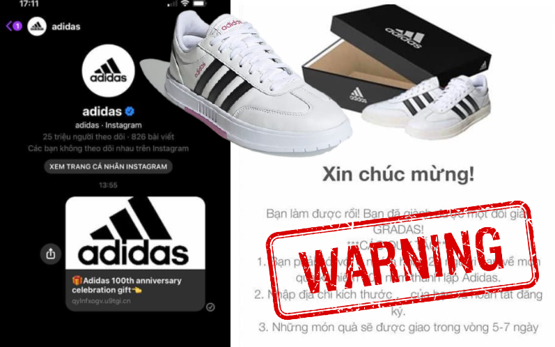Cảnh báo: Xuất hiện đường link giả mạo Adidas để lừa đảo trên Facebook, nhiều người sập bẫy chỉ vì phần quà rất giá trị