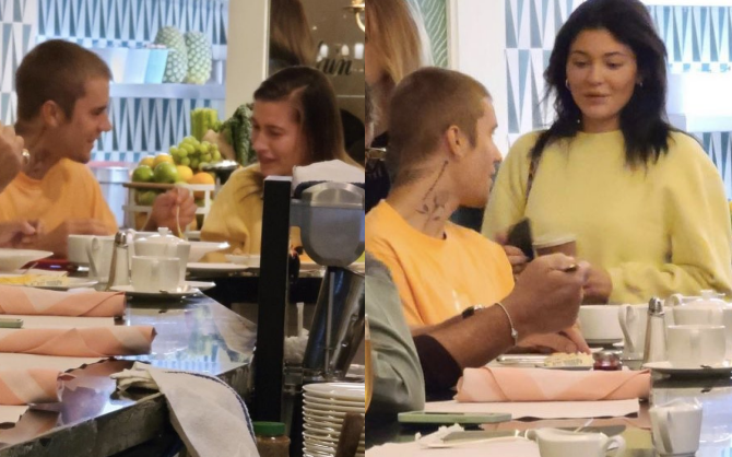 Vợ chồng Justin Bieber đi ăn sáng với cô bạn thân Kylie Jenner, mặt mộc bất ngờ của nàng tỷ phú mới đáng chú ý
