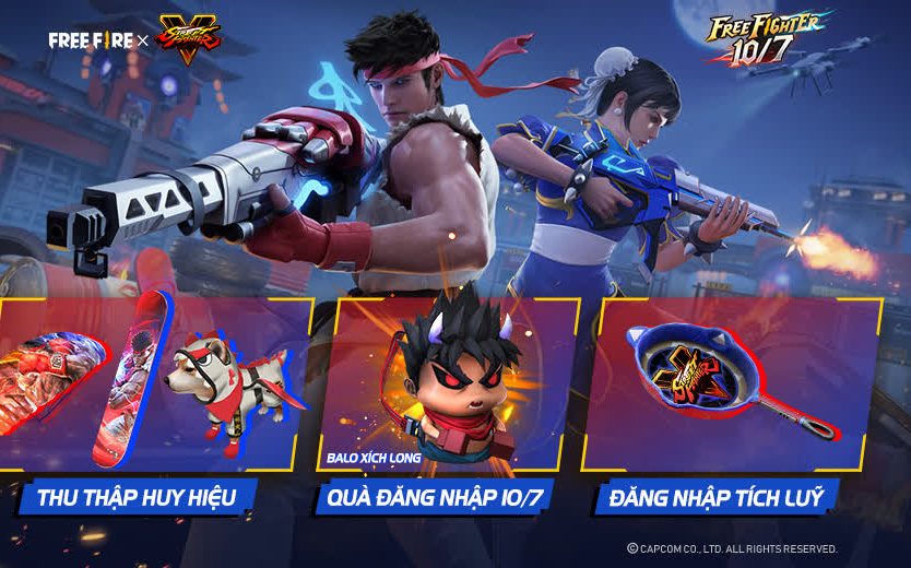 Free Fire &quot;bắt tay&quot; Street Fighter V, game thủ được nhận miễn phí hàng loạt quà tặng xịn xò