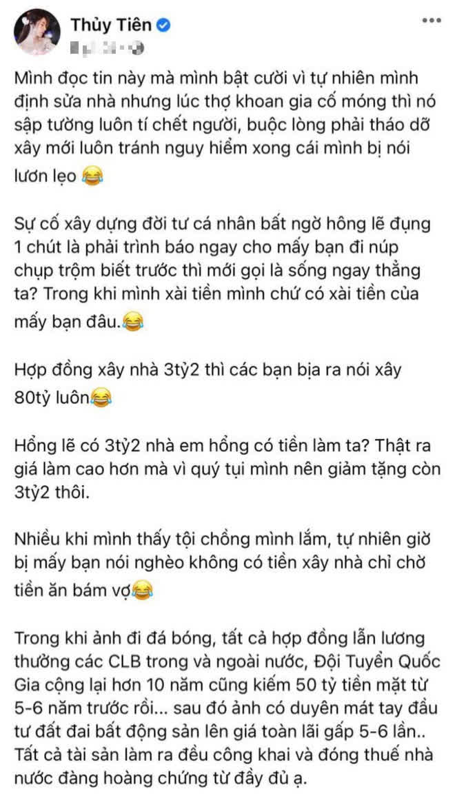 Sau 7749 lùm xùm, Thuỷ Tiên có động thái lạ liên quan đến bài đăng tố nhà thầu xây dựng làm sập tường nên xây biệt thự mới! - Ảnh 2.