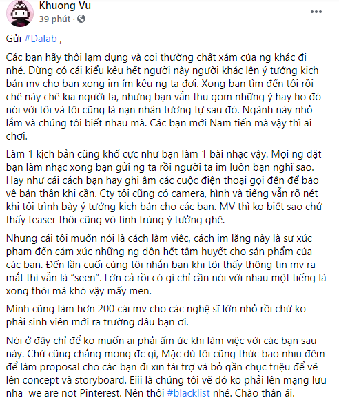 Biến căng: Đạo diễn loạt MV của Jack, Hương Giang... bóc phốt Da LAB lạm dụng chất xám, bàn ý tưởng kịch bản chán chê xong im lặng - Ảnh 1.