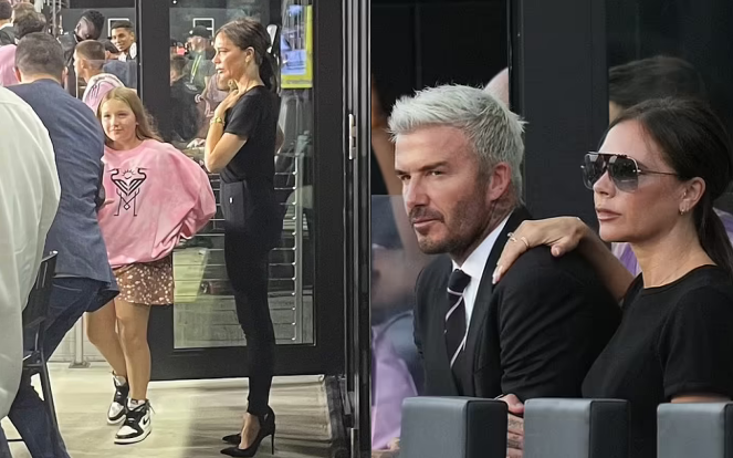 Vợ chồng David Beckham ngồi xem bóng mà sang chảnh như tài phiệt đi coi show thời trang, xem ảnh camera thường mới ngỡ ngàng