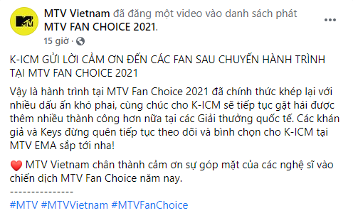 K-ICM sẽ đại diện Việt Nam tranh tài tại MTV EMAs 2021, Sơn Tùng kêu gọi vote cho Kay Trần cũng đành chịu thua - Ảnh 1.