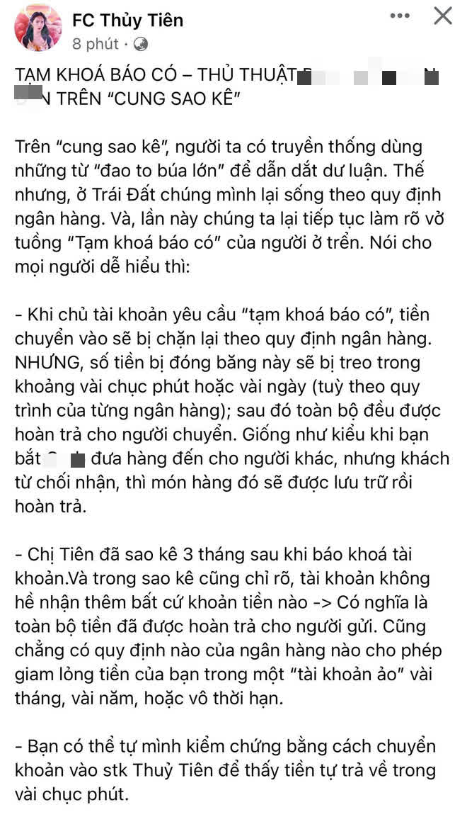 Phía Thuỷ Tiên chính thức lên tiếng về vụ tạm khoá báo có gây xôn xao, đưa ra bằng chứng cụ thể để minh oan! - Ảnh 2.
