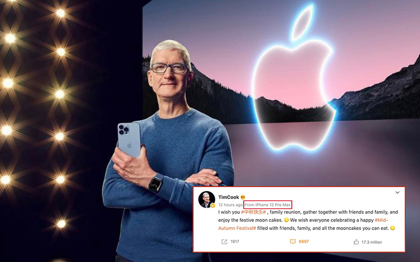 Tim Cook đăng bài chúc mừng Trung thu, nhưng vô tình để lộ dòng iPhone cũ đang dùng khiến netizen được dịp tha hồ &quot;cà khịa&quot;