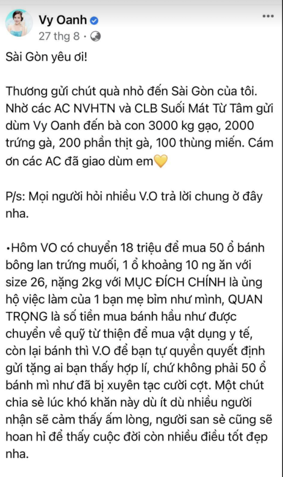 Độc quyền: Vy Oanh lên tiếng khi liên tiếp bị vu khống, làm rõ chuyện quyên góp 50 chiếc bánh giữa danh sách ủng hộ tiền tỷ - Ảnh 4.