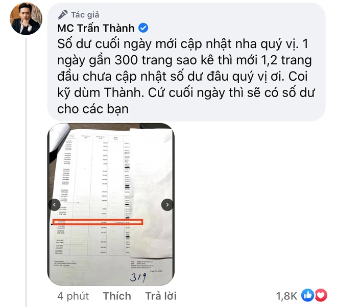 Netizen soi bằng được 1 chi tiết bất hợp lý trong sao kê, Trấn Thành lập tức lên tiếng: Coi kỹ giùm Thành! - Ảnh 2.