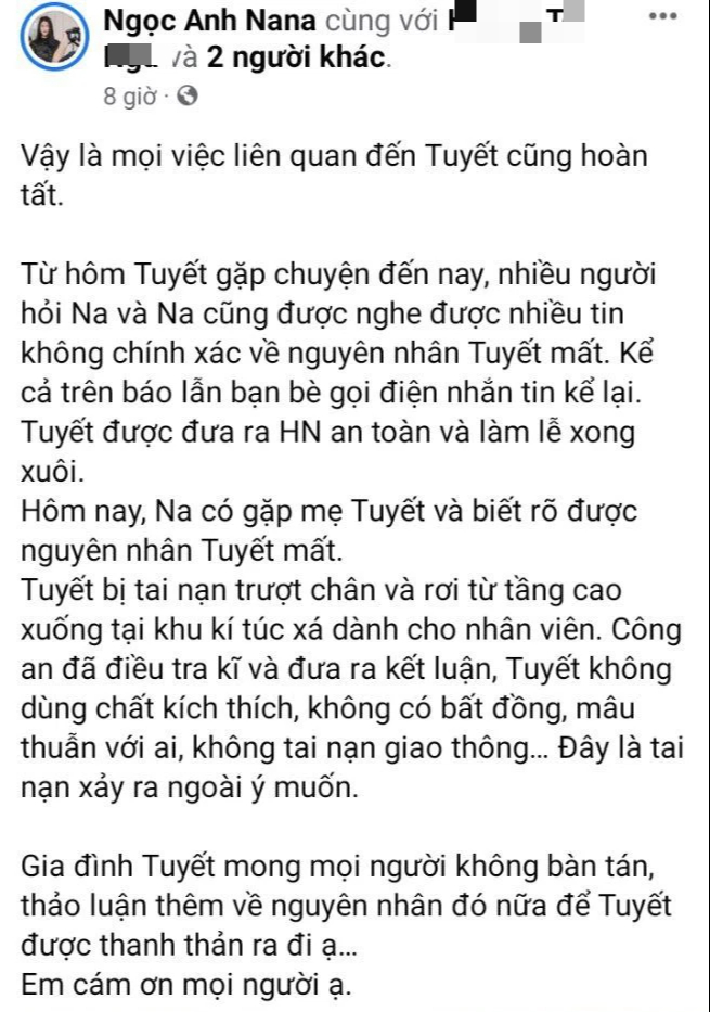 Người mẫu Nguyễn Thị Tuyết qua đời do rơi từ tầng cao, gia đình bác bỏ loạt thông tin sai lệch  - Ảnh 2.