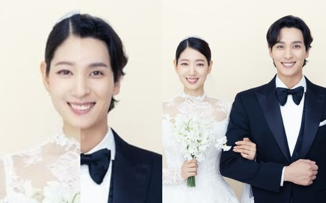 Chưa cặp nào có tướng phu thê đỉnh như Park Shin Hye và Choi Tae Joon, lấy thử ảnh cưới ghép mà mặt khớp gần 100%