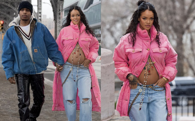 Chấn động đêm Giao thừa: Rihanna chính thức công khai bụng bầu vượt mặt với bạn trai rapper giữa phố, nhìn tưởng fashion show!