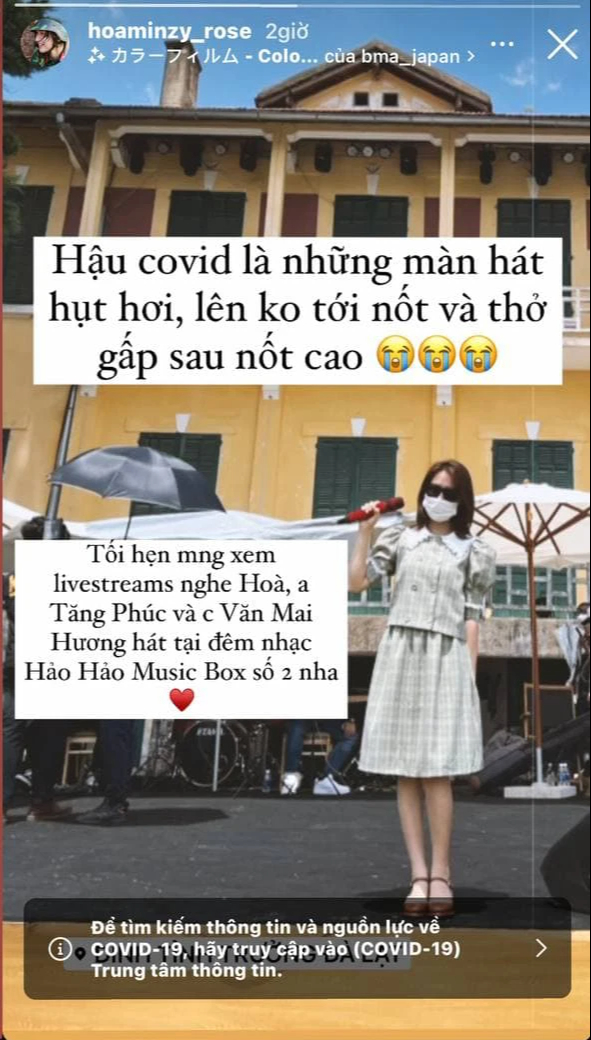 Hoà Minzy gặp tình cảnh đáng lo hậu mắc Covid-19: Hát hụt hơi, lên không tới nốt và thở gấp sau khi hát nốt cao! - Ảnh 1.