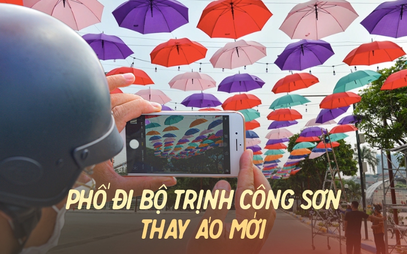 Ảnh: Phố đi bộ Trịnh Công Sơn rực rỡ với hàng trăm chiếc ô cùng hàng vạn bóng đèn led