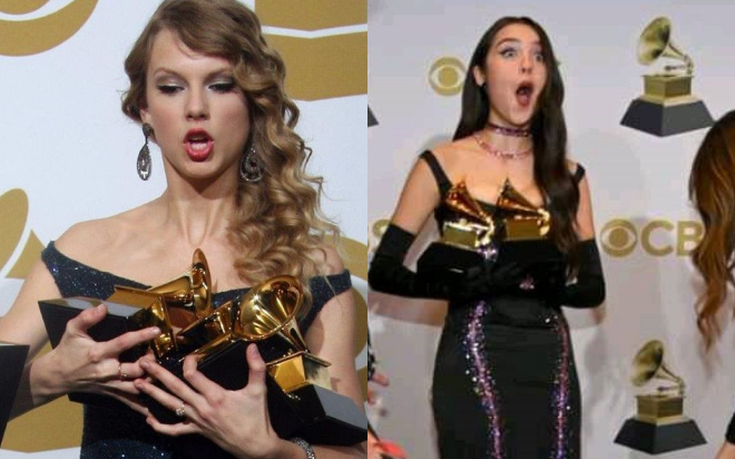 Olivia Rodrigo đã diện váy hao hao còn làm rớt kèn Grammy gãy làm đôi, không hổ danh &quot;con gái Taylor Swift&quot;!