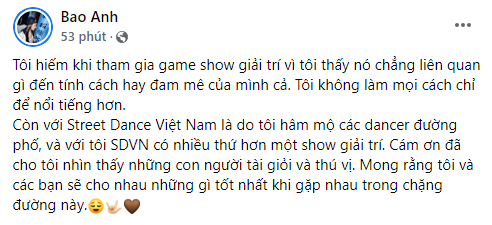 Bảo Anh lên tiếng khi liên tục bị chỉ trích về vũ đạo tại Street Dance: Tôi không làm mọi cách để nổi tiếng hơn - Ảnh 1.