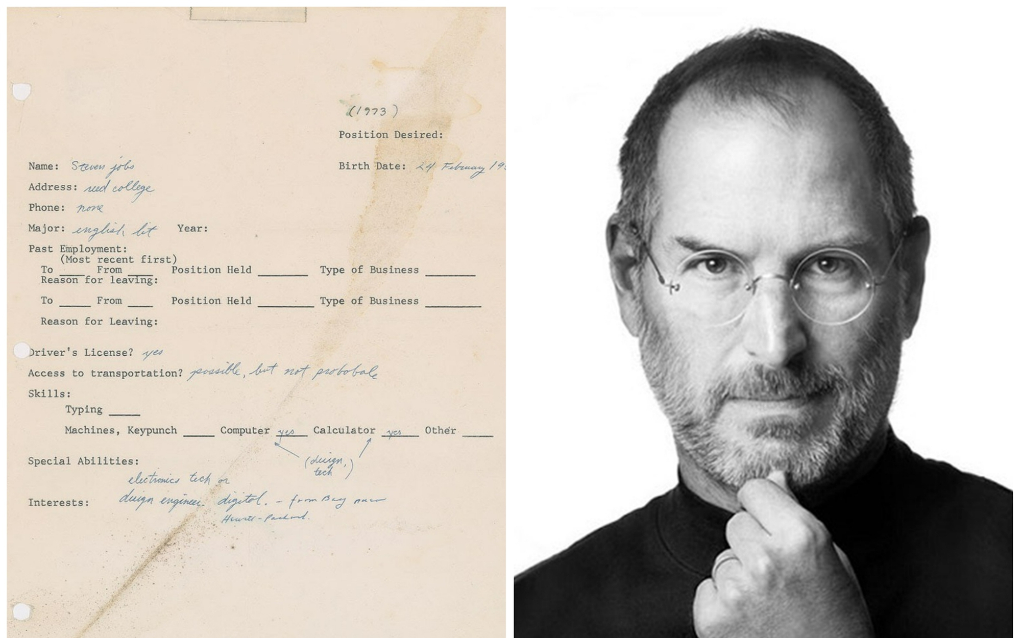 Đơn xin việc từ năm 1973 của Steve Jobs hé lộ lý do tại sao ông lại có thể trở thành tỷ phú công nghệ đình đám thế giới