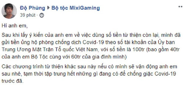 Độ Mixi - chàng streamer chăm làm từ thiện nhất làng game Việt - Ảnh 2.