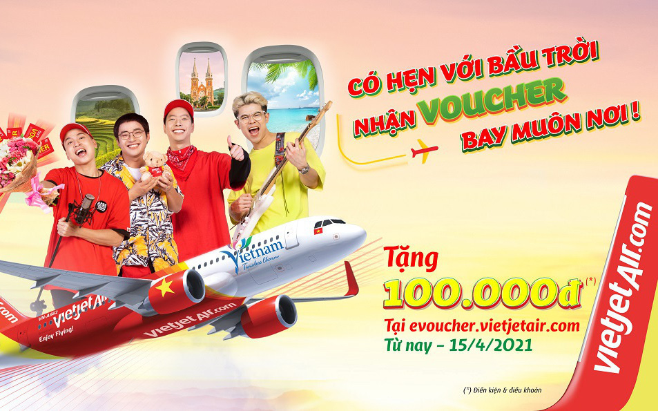 Có hẹn với bầu trời, nhận voucher bay muôn nơi cùng Vietjet