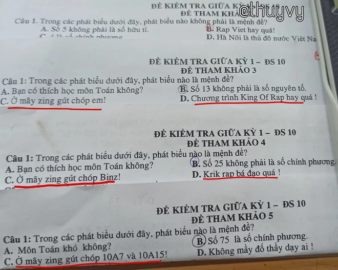 Đề thi Toán chất phát ngất với những mệnh đề lấy từ Rap Việt - Ảnh 1.