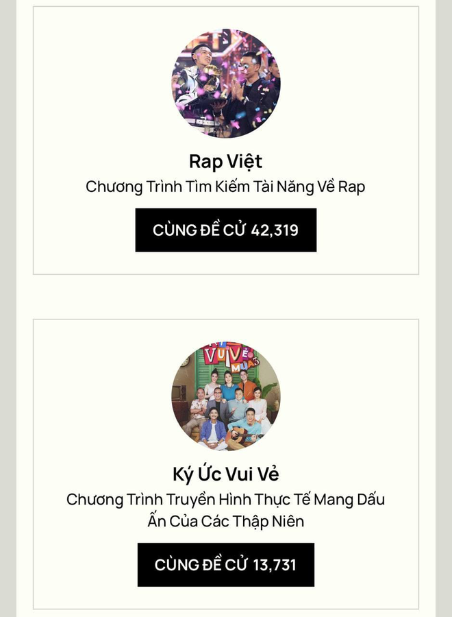 Rap Việt dẫn đầu đề cử TV show của năm tại WeChoice với số phiếu áp đảo, Ký Ức Vui Vẻ bất ngờ vươn lên hạng 2 - Ảnh 2.