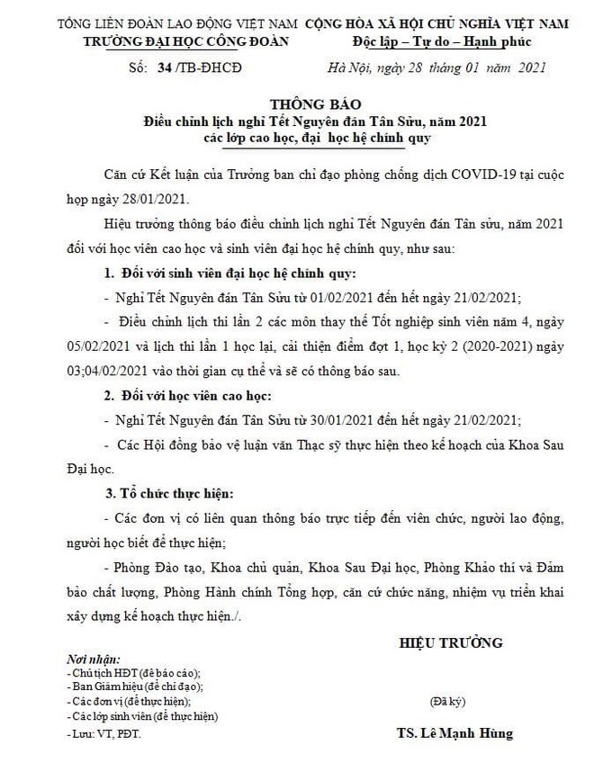 Cập nhật: Hàng loạt trường ĐH gửi thông báo khẩn cho sinh viên hoãn thi, nghỉ Tết sớm - Ảnh 2.