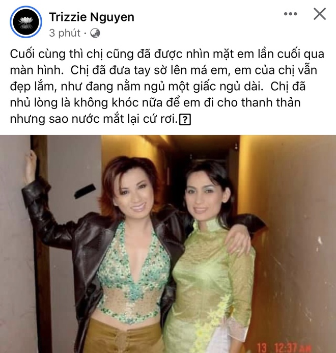 Trizzie Phương Trinh nhìn Phi Nhung lần cuối qua màn hình trước lúc hoả thiêu: Tay sờ lên má em, em của chị vẫn đẹp lắm! - Ảnh 2.