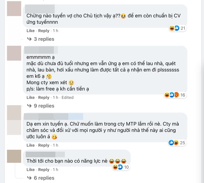 M-TP Entertainment đăng tuyển dụng trợ lí nghệ sĩ, dân tình nháo nhào đòi nộp CV kèm câu hỏi: Có tuyển vợ cho Chủ tịch không ạ? - Ảnh 2.