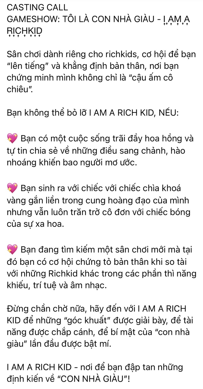 Xuất hiện gameshow về Rich Kids Việt: Tưởng so độ giàu nhưng thực tế lại hoàn toàn khác! - Ảnh 2.