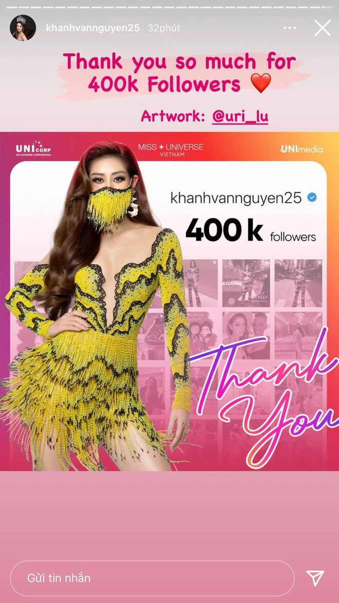 Càng sát đêm thi chính thức, Khánh Vân càng nhận được nhiều sự chú ý, chính thức cán mốc 400,000 người theo dõi trên Instagram! - Ảnh 1.
