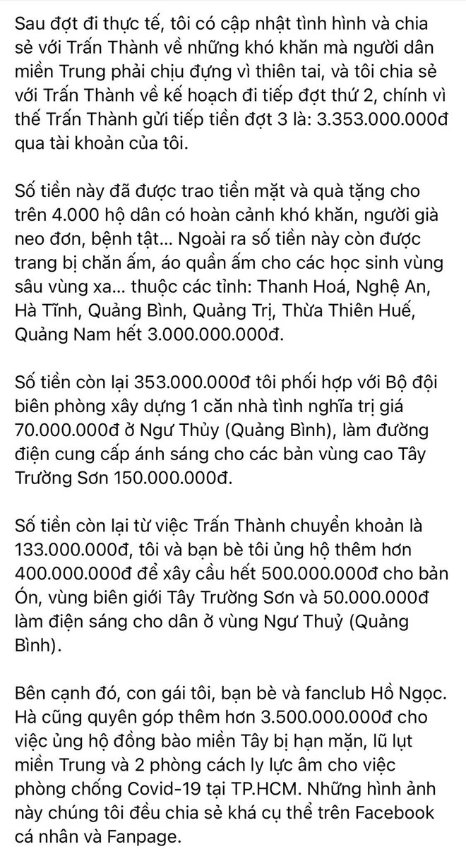 Mẹ Hà Hồ cuối cùng đã nói rõ về chuyện Trấn Thành chuyển 6,45 tỷ tiền cứu trợ miền Trung kèm hình ảnh, thông tin minh bạch - Ảnh 3.