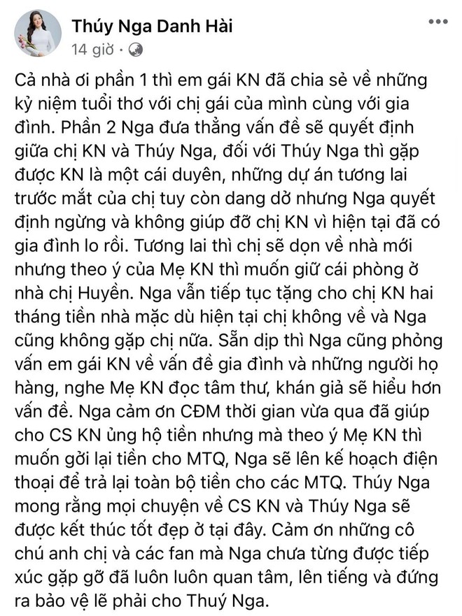 Thuý Nga bất ngờ thông báo ngừng giúp đỡ ca sĩ Kim Ngân, sẽ hoàn tiền từ thiện lại cho nhà hảo tâm: Lý do là gì? - Ảnh 2.