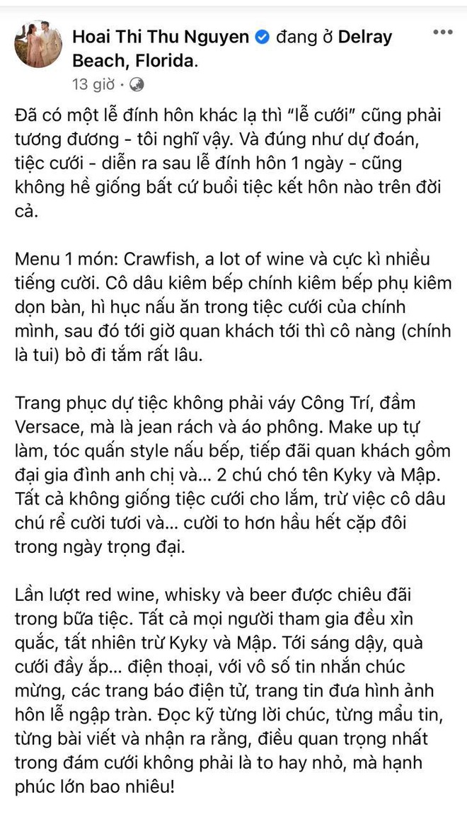 Lễ cưới có 1-0-2 của Hoa hậu Thu Hoài tại Mỹ: Cô dâu chú rể hoá đầu bếp, trang phục cô dâu và mục bóc quà cưới mới lạ lùng - Ảnh 2.