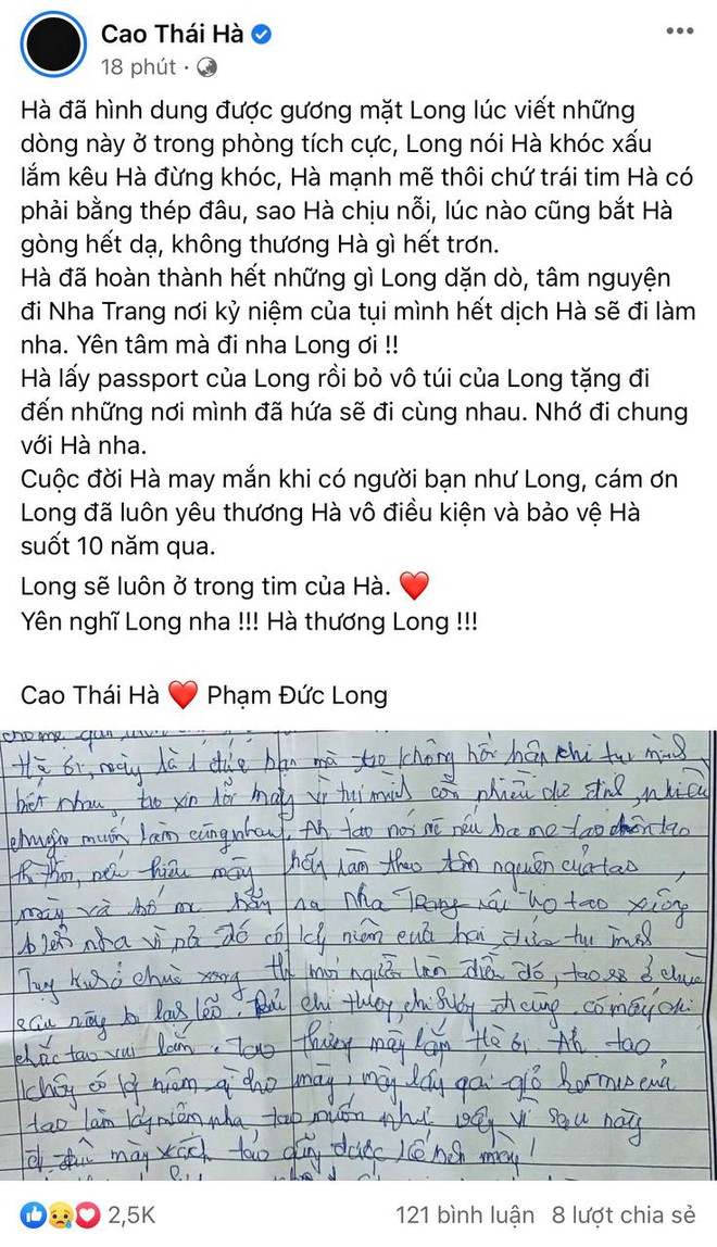 Xót xa tâm thư diễn viên Đức Long viết gửi Cao Thái Hà trước khi mất: “Mày và bố mẹ hãy ra Nha Trang rải tro tao xuống biển vì nơi đó có kỷ niệm 2 đứa mình” - Ảnh 2.