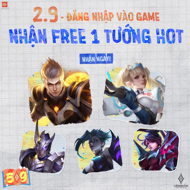 Liên Quân Mobile: Garena tặng miễn phí 5 tướng hot bậc nhất meta, cách nhận siêu đơn giản - Ảnh 1.