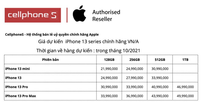 Nhiều đại lý công bố giá bán iPhone 13 chính hãng tại Việt Nam, cao nhất là 50 triệu đồng - Ảnh 3.