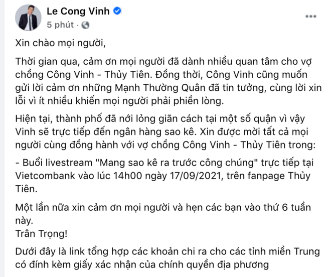 CHÍNH THỨC: Công Vinh chốt ngày giờ sao kê 177 tỷ, tung đầy đủ bằng chứng mục đích sử dụng tiền quyên góp từ thiện - Ảnh 2.