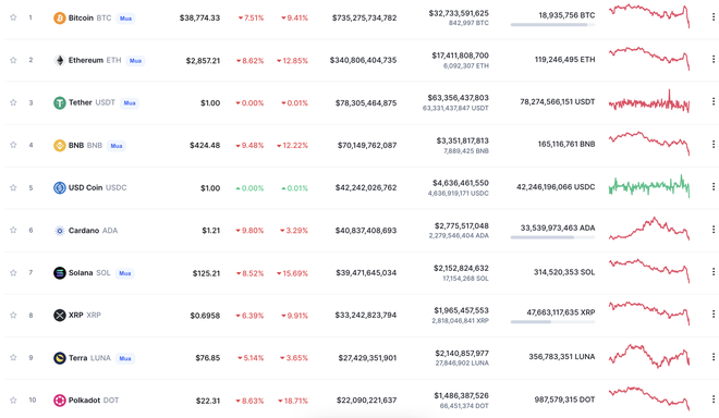 Bitcoin rớt khỏi ngưỡng 40.000 USD, sắc đỏ bao trùm khắp thị trường tiền ảo - Ảnh 2.