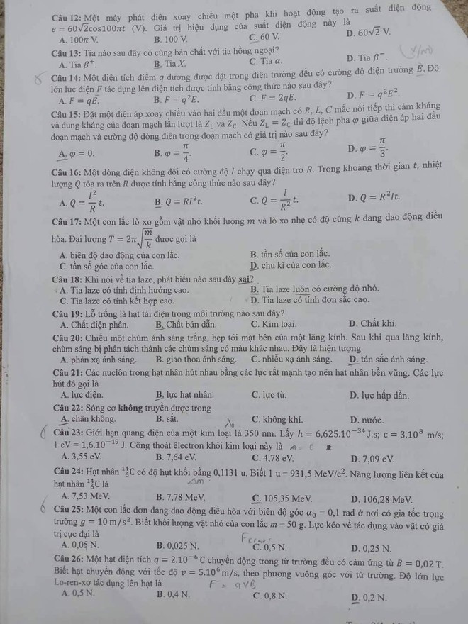 Đề thi tốt nghiệp THPT 2022 các môn tổ hợp Khoa học tự nhiên  - Ảnh 2.